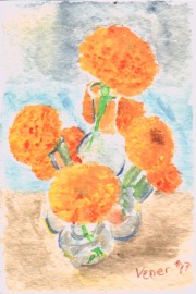 fine art still life painting - waterdolor - marigolds
