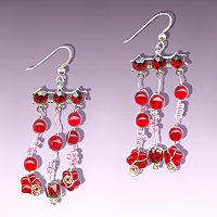 handmade wire wrapped beaded earrings - Red and Redder