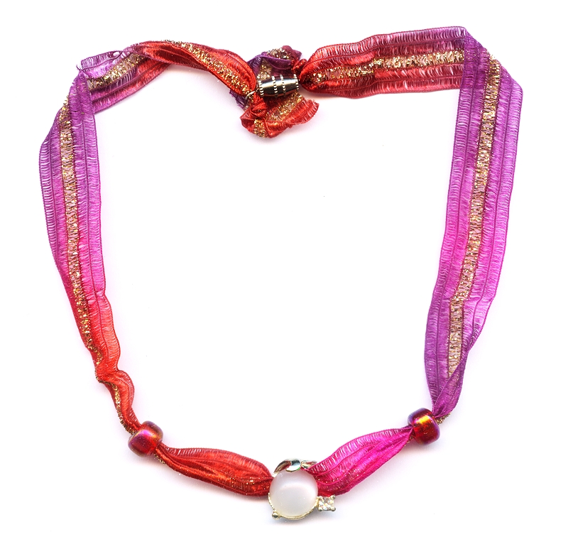 Ribbon Necklace with Vintage Necklace Component