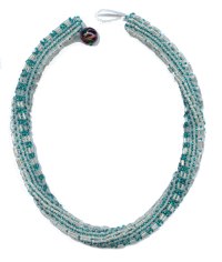 Tubular netting beadwork necklace in emerald and pearly white with embroidered embellishment