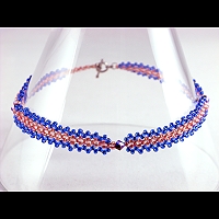 Blue and mauve bead woven ankle bracelet, 2012, Patricia C Vener