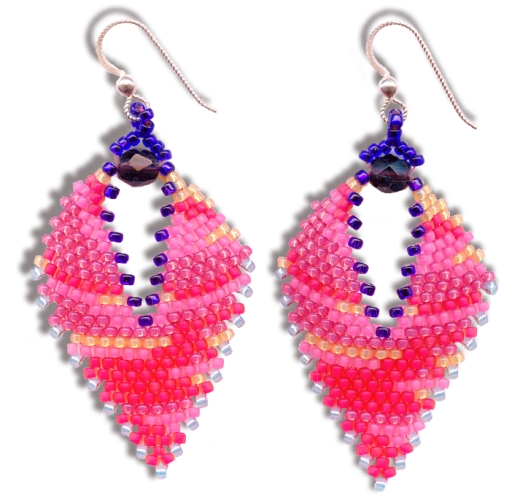 Red Sky at Night, bead woven earrings