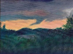acrylic on canvas lanscape storm 11 in high by 14 in wide 13 high by 16 wide matted and framed 2001, Patricia C Vener