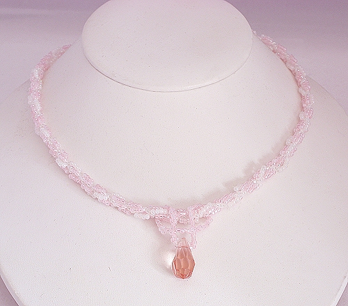 Lisa's Summer necklace bead woven in pink and white 2008, Patricia C Vener