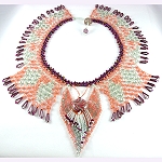 Distinctive pale orange and green elaborate bead weaving neckpiece  2006, Patricia C Vener