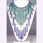 hand made bead woven necklace green, white and blue  2004, Patricia C Vener