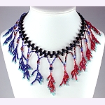 hand made bead woven necklace red and blue.  2006, Patricia C Vener