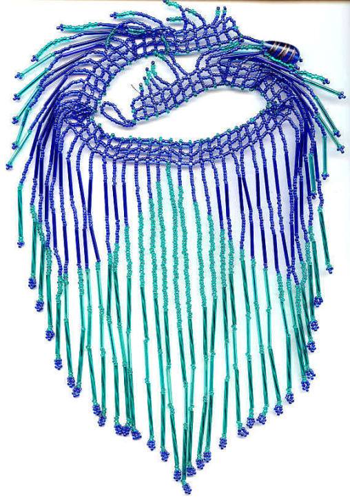 Sapphire and emerald color bib style fringe necklace